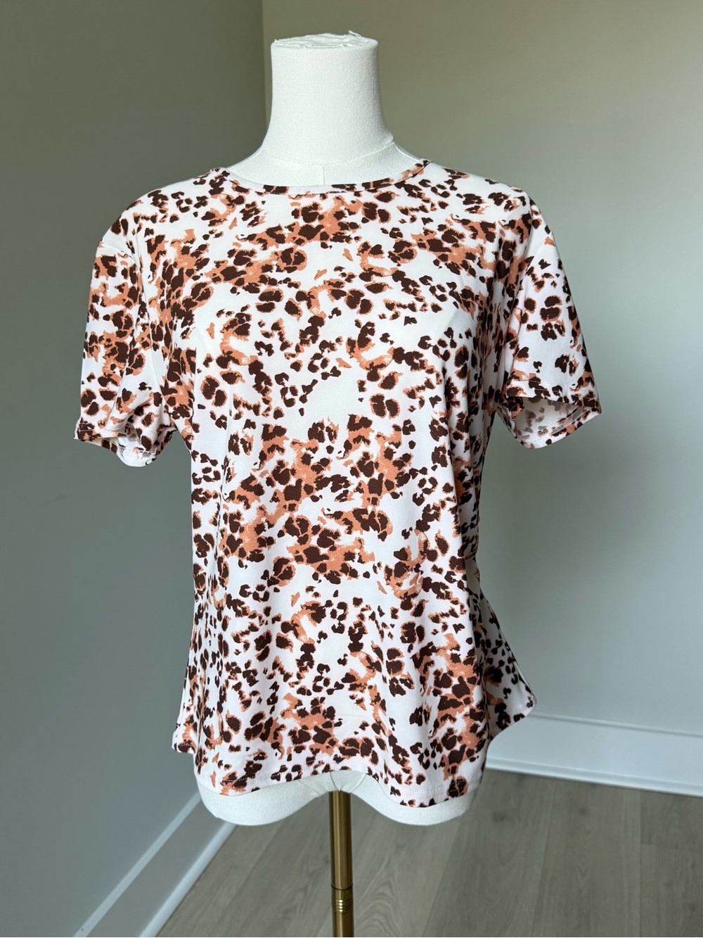Calvin Klein White and Brown Printed Short Sleeve Tee
